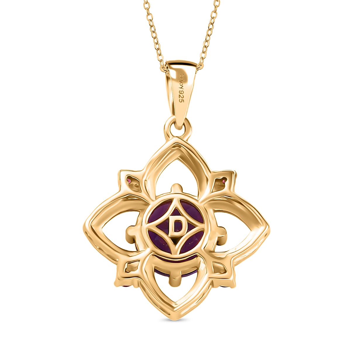 AAA African Amethyst &amp; Rhodolite Garnet Pendant with Chain (Size 20) in 14K Yellow Gold Plated Sterling Silver 1.94 Ct. 4395584 5