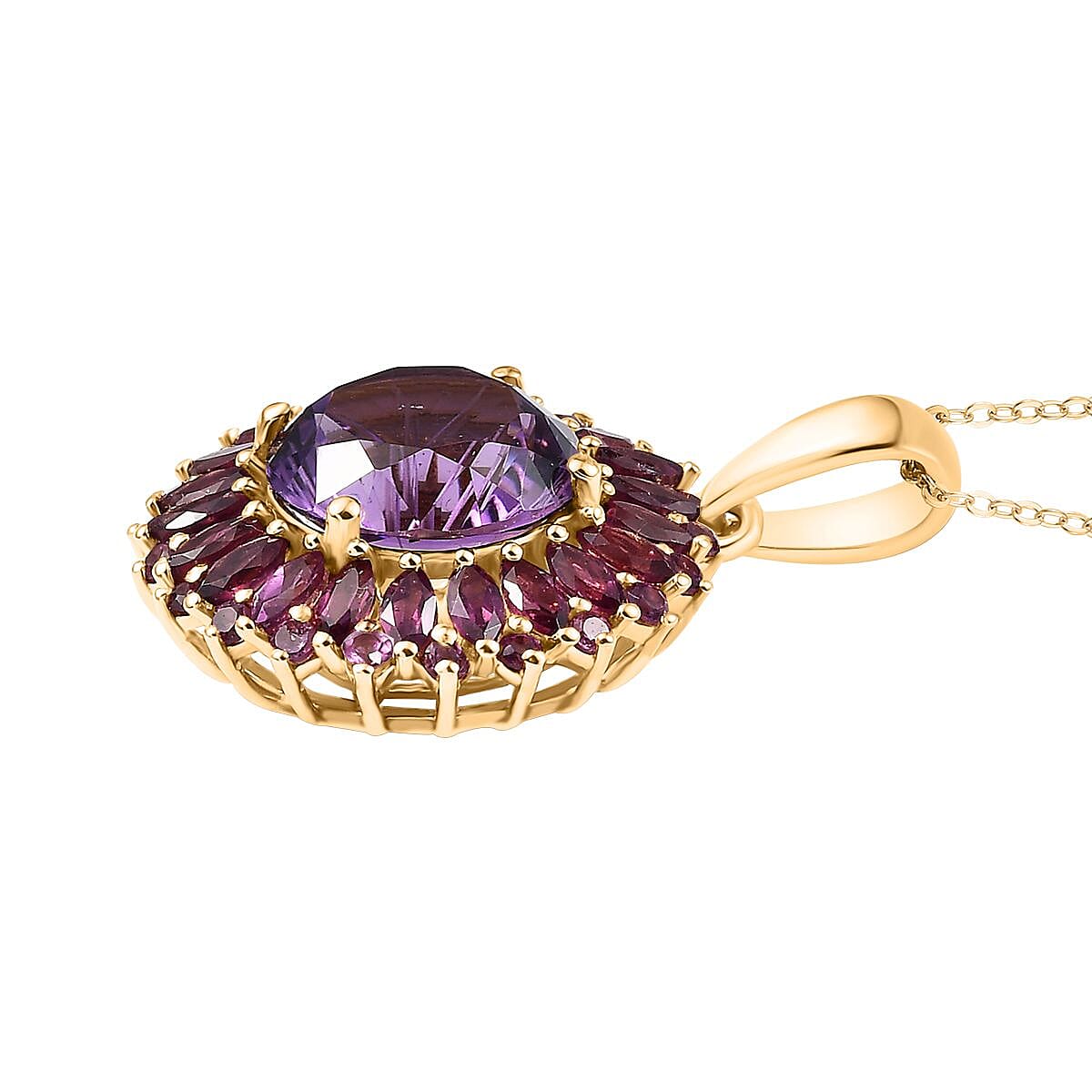 African Amethyst &amp; Rhodolite Garnet Pendant with Chain (Size - 20) in 18K Vermeil Yellow Gold Plated Sterling Silver 10.20 Ct. 4339819 4