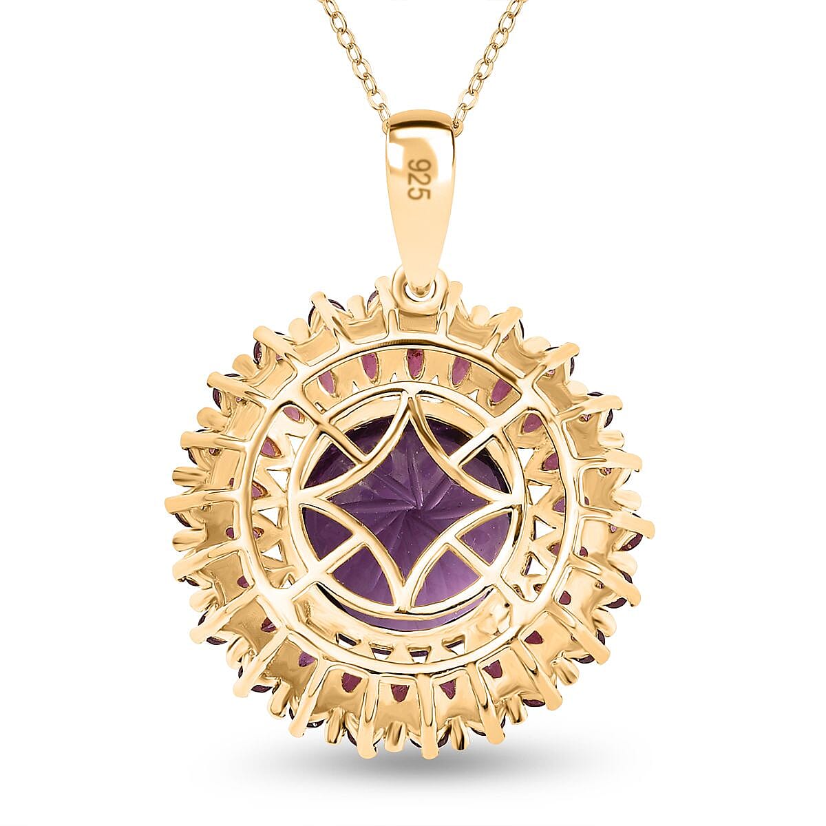 African Amethyst &amp; Rhodolite Garnet Pendant with Chain (Size - 20) in 18K Vermeil Yellow Gold Plated Sterling Silver 10.20 Ct. 4339819 5