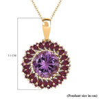 African Amethyst & Rhodolite Garnet Pendant with Chain (Size - 20) in 18K Vermeil Yellow Gold Plated Sterling Silver 10.20 Ct.