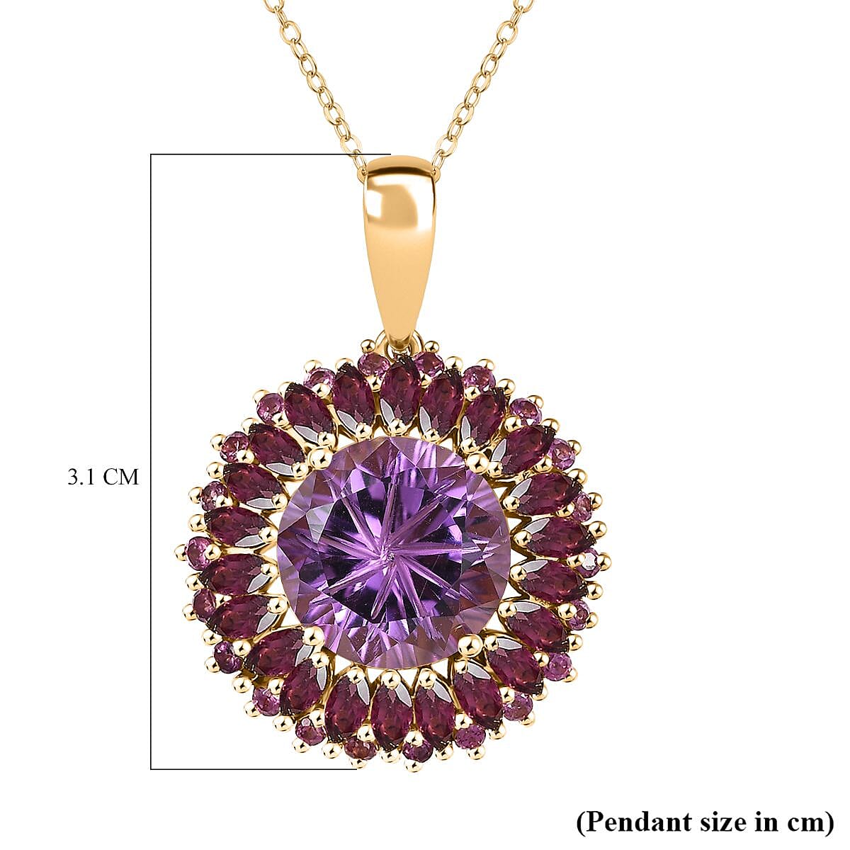 African Amethyst &amp; Rhodolite Garnet Pendant with Chain (Size - 20) in 18K Vermeil Yellow Gold Plated Sterling Silver 10.20 Ct. 4339819 6