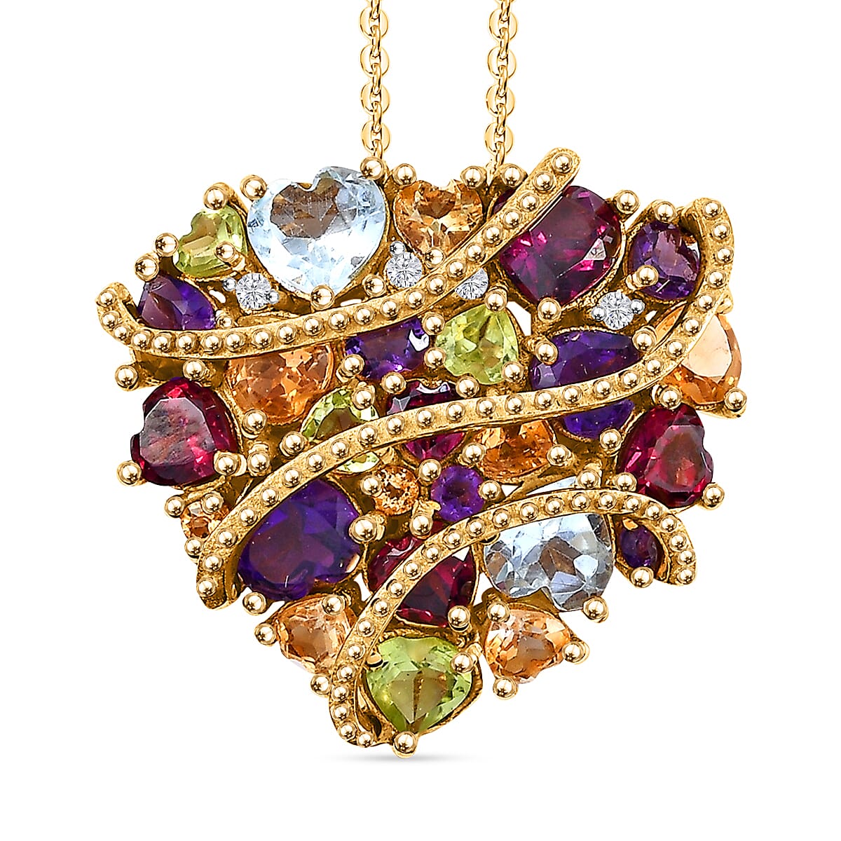 GP African Amethyst, Citrine &amp; Multi Gemstones Pendant with Chain (Size - 20) in 18K Vermeil Yellow Gold Plated Sterling Silver 6.37 Ct, Gold Wt. 8.40 Gms. 4334369 0