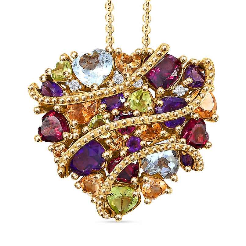 GP African Amethyst, Citrine & Multi Gemstones Pendant with Chain (Size - 20) in 18K Vermeil Yellow Gold Plated Sterling Silver 6.37 Ct, Gold Wt. 8.40 Gms.