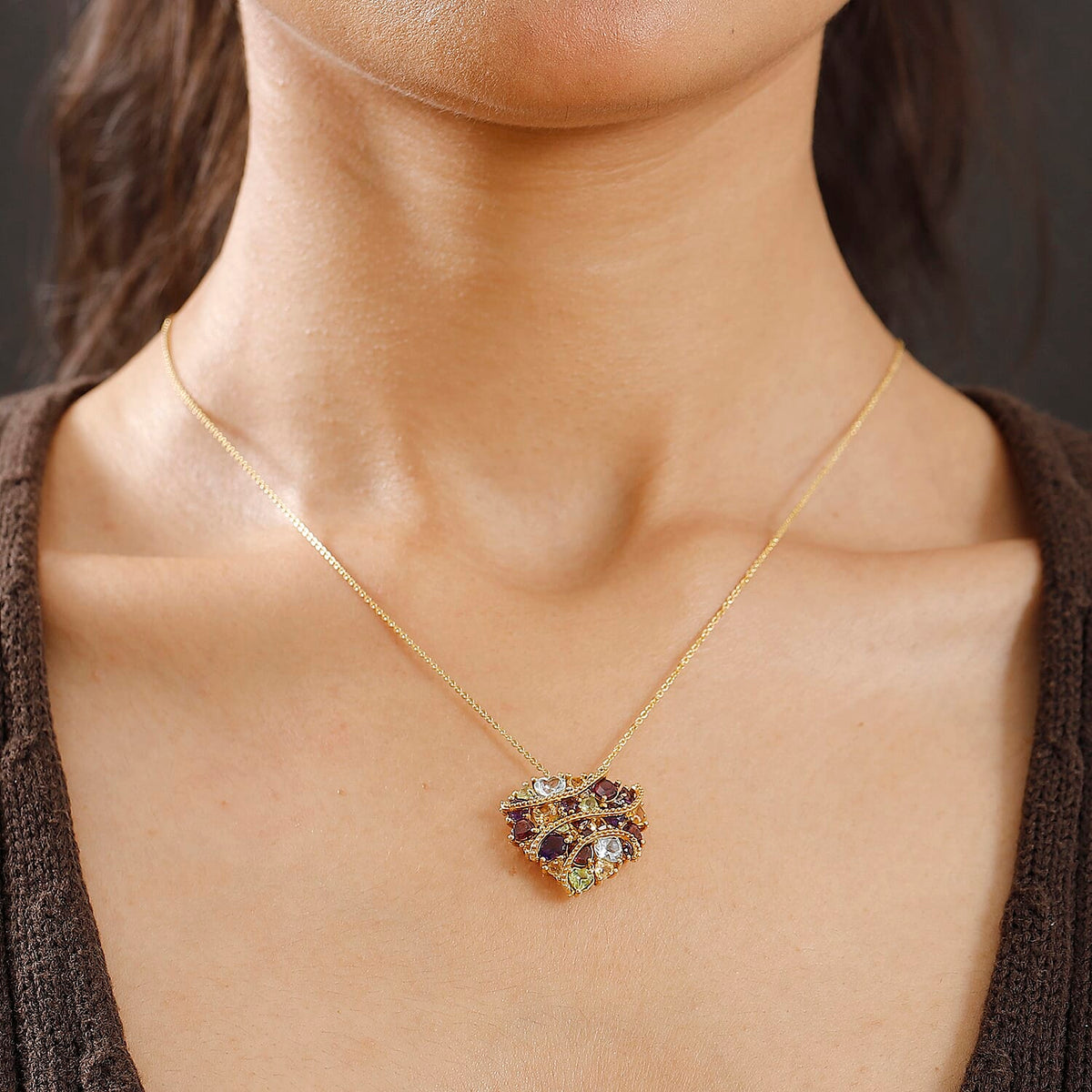 GP African Amethyst, Citrine &amp; Multi Gemstones Pendant with Chain (Size - 20) in 18K Vermeil Yellow Gold Plated Sterling Silver 6.37 Ct, Gold Wt. 8.40 Gms. 4334369 2