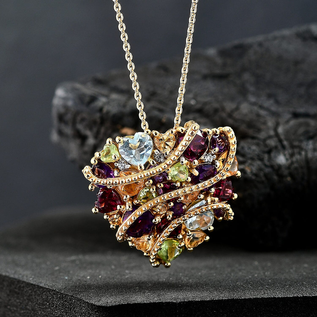 GP African Amethyst, Citrine &amp; Multi Gemstones Pendant with Chain (Size - 20) in 18K Vermeil Yellow Gold Plated Sterling Silver 6.37 Ct, Gold Wt. 8.40 Gms. 4334369 3