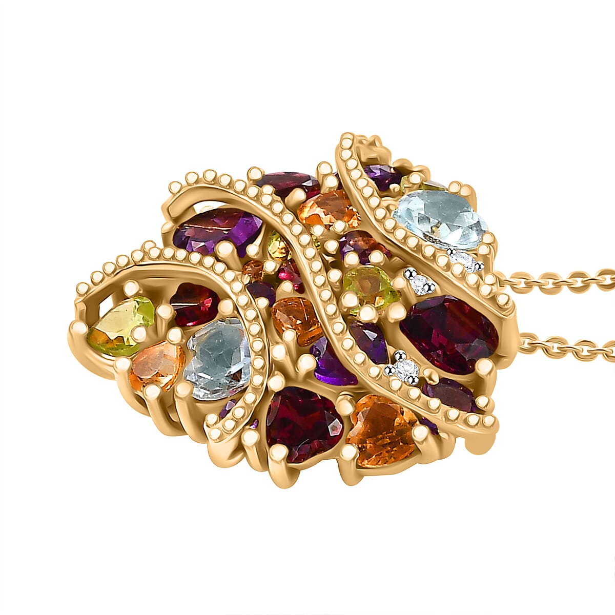 GP African Amethyst, Citrine &amp; Multi Gemstones Pendant with Chain (Size - 20) in 18K Vermeil Yellow Gold Plated Sterling Silver 6.37 Ct, Gold Wt. 8.40 Gms. 4334369 4