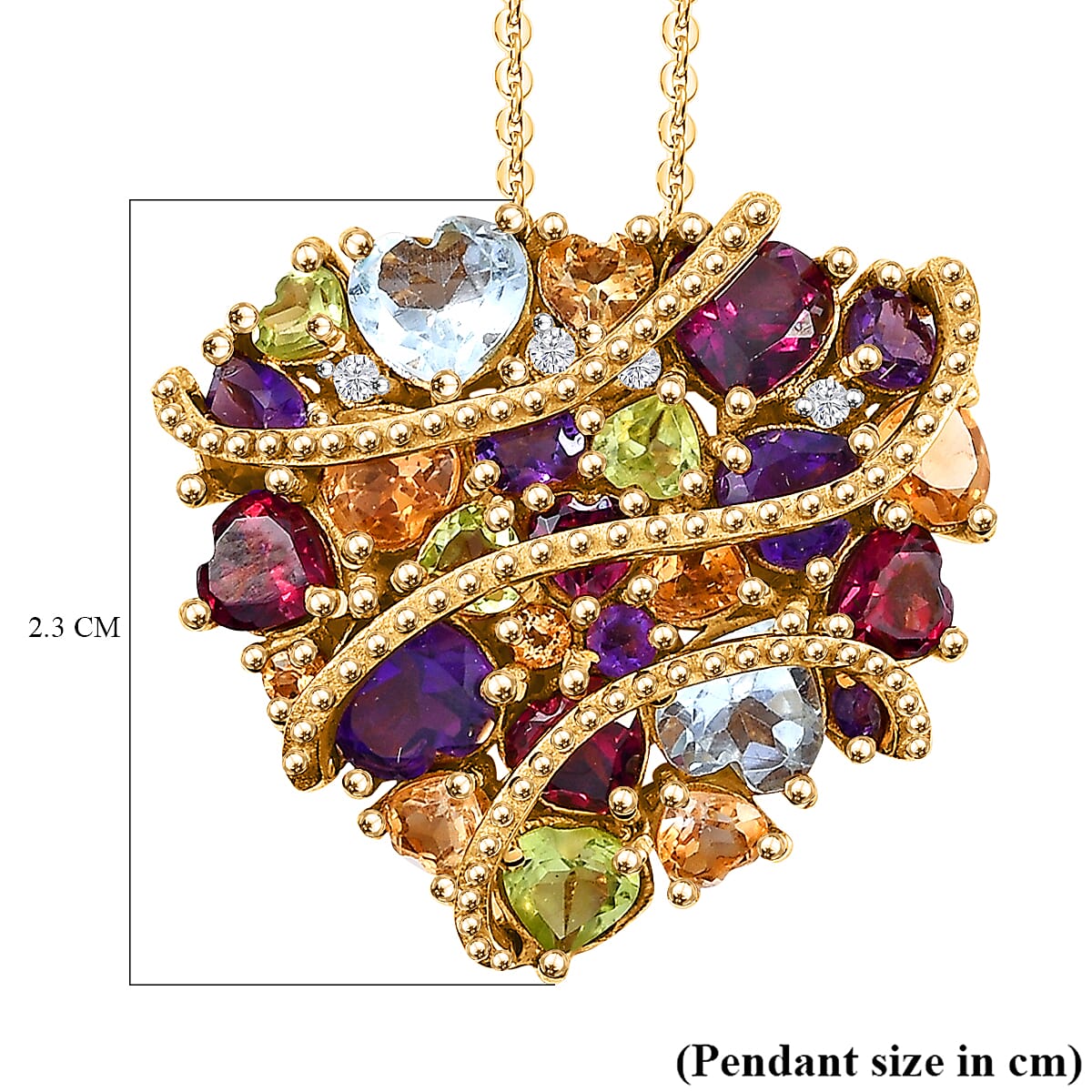GP African Amethyst, Citrine &amp; Multi Gemstones Pendant with Chain (Size - 20) in 18K Vermeil Yellow Gold Plated Sterling Silver 6.37 Ct, Gold Wt. 8.40 Gms. 4334369 7