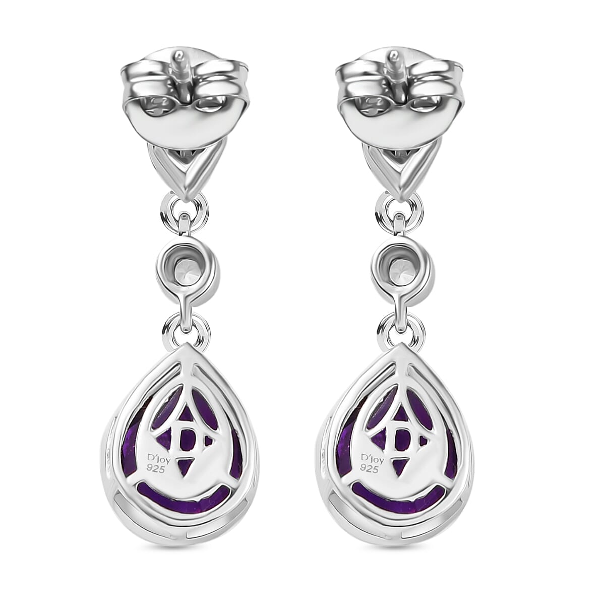 AAA African Amethyst, Rhodolite Garnet, White Zircon Dangling Earring with Push Back in Rhodium Overlay Sterling Silver 3.46 Ct. 8188624 5