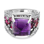 GP Italian Garden Collection - Amethyst, Rhodolite Garnet & Natural Zircon Cluster Ring in Platinum Overlay Sterling Silver 8.38 Ct, Silver Wt. 7.75 Gms