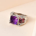 GP Italian Garden Collection - Amethyst, Rhodolite Garnet & Natural Zircon Cluster Ring in Platinum Overlay Sterling Silver 8.38 Ct, Silver Wt. 7.75 Gms