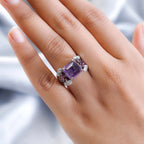 GP Italian Garden Collection - Amethyst, Rhodolite Garnet & Natural Zircon Cluster Ring in Platinum Overlay Sterling Silver 8.38 Ct, Silver Wt. 7.75 Gms