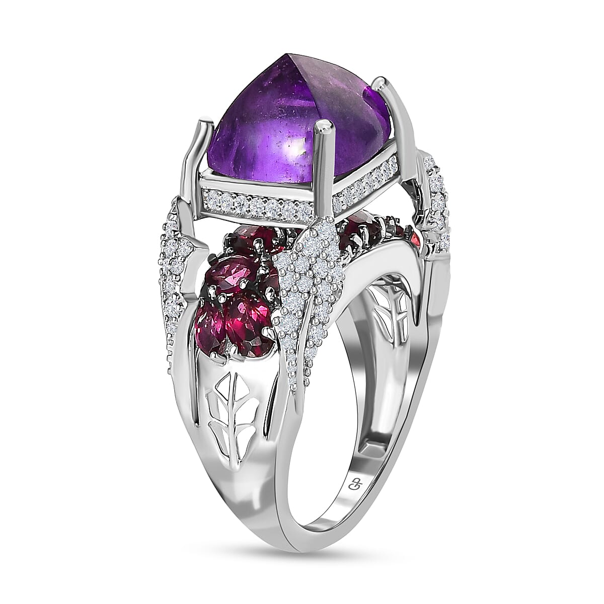 GP Italian Garden Collection - Amethyst, Rhodolite Garnet and Natural Zircon Cluster Ring in Platinum Overlay Sterling Silver 7426135 3