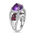 GP Italian Garden Collection - Amethyst, Rhodolite Garnet & Natural Zircon Cluster Ring in Platinum Overlay Sterling Silver 8.38 Ct, Silver Wt. 7.75 Gms