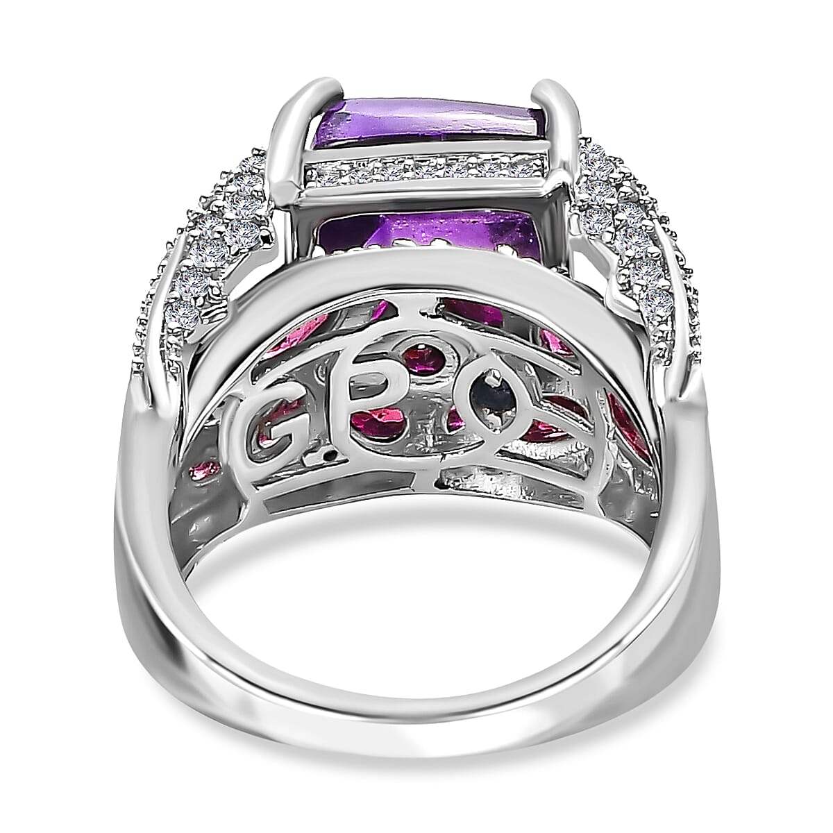 GP Italian Garden Collection - Amethyst, Rhodolite Garnet and Natural Zircon Cluster Ring in Platinum Overlay Sterling Silver 7426135 4