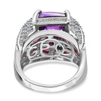 GP Italian Garden Collection - Amethyst, Rhodolite Garnet & Natural Zircon Cluster Ring in Platinum Overlay Sterling Silver 8.38 Ct, Silver Wt. 7.75 Gms