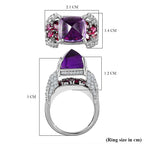GP Italian Garden Collection - Amethyst, Rhodolite Garnet & Natural Zircon Cluster Ring in Platinum Overlay Sterling Silver 8.38 Ct, Silver Wt. 7.75 Gms