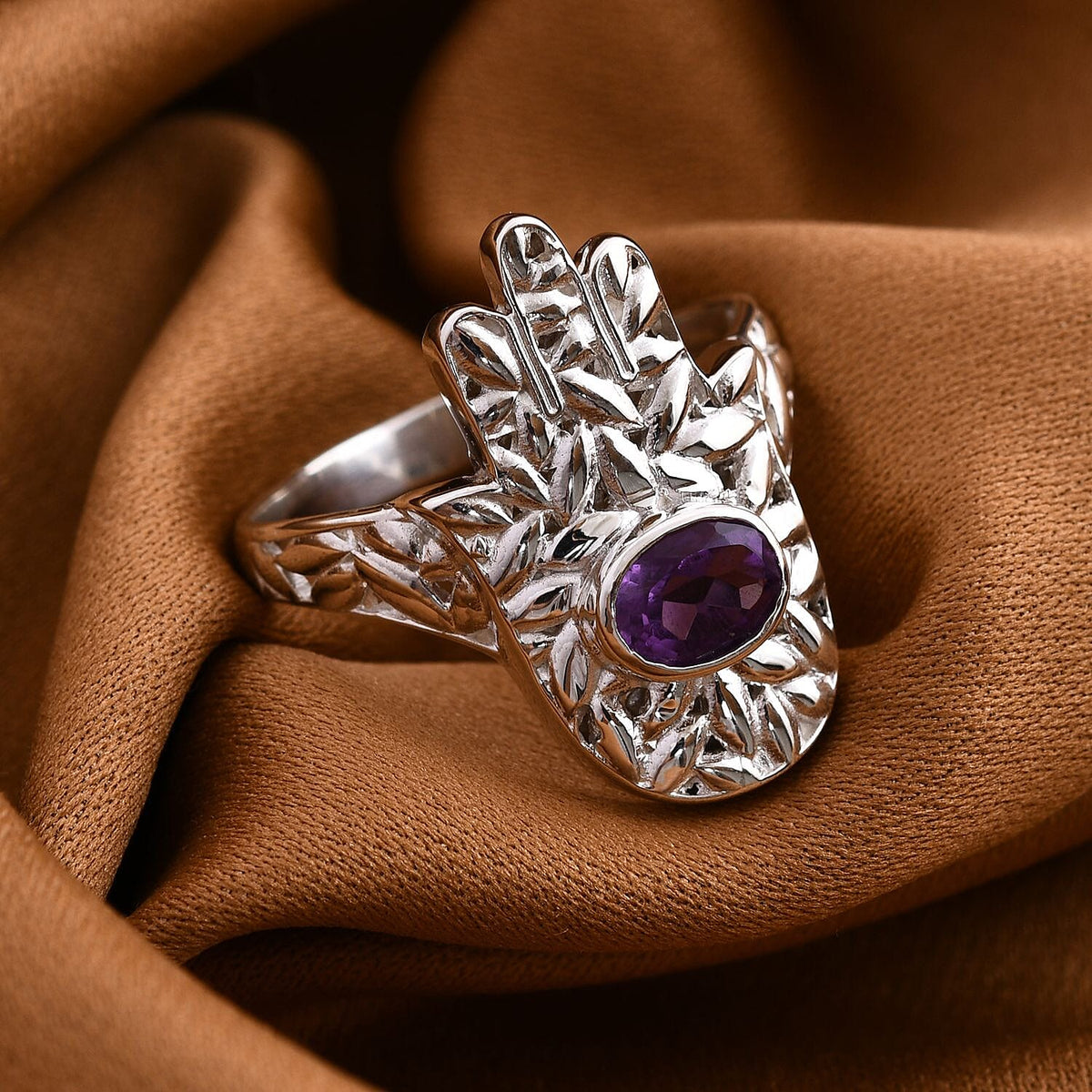 Royal Bali Collection - Amethyst Ring in Sterling Silver 1.10 Ct, Silver Wt. 5.6 Gms 7654199 1