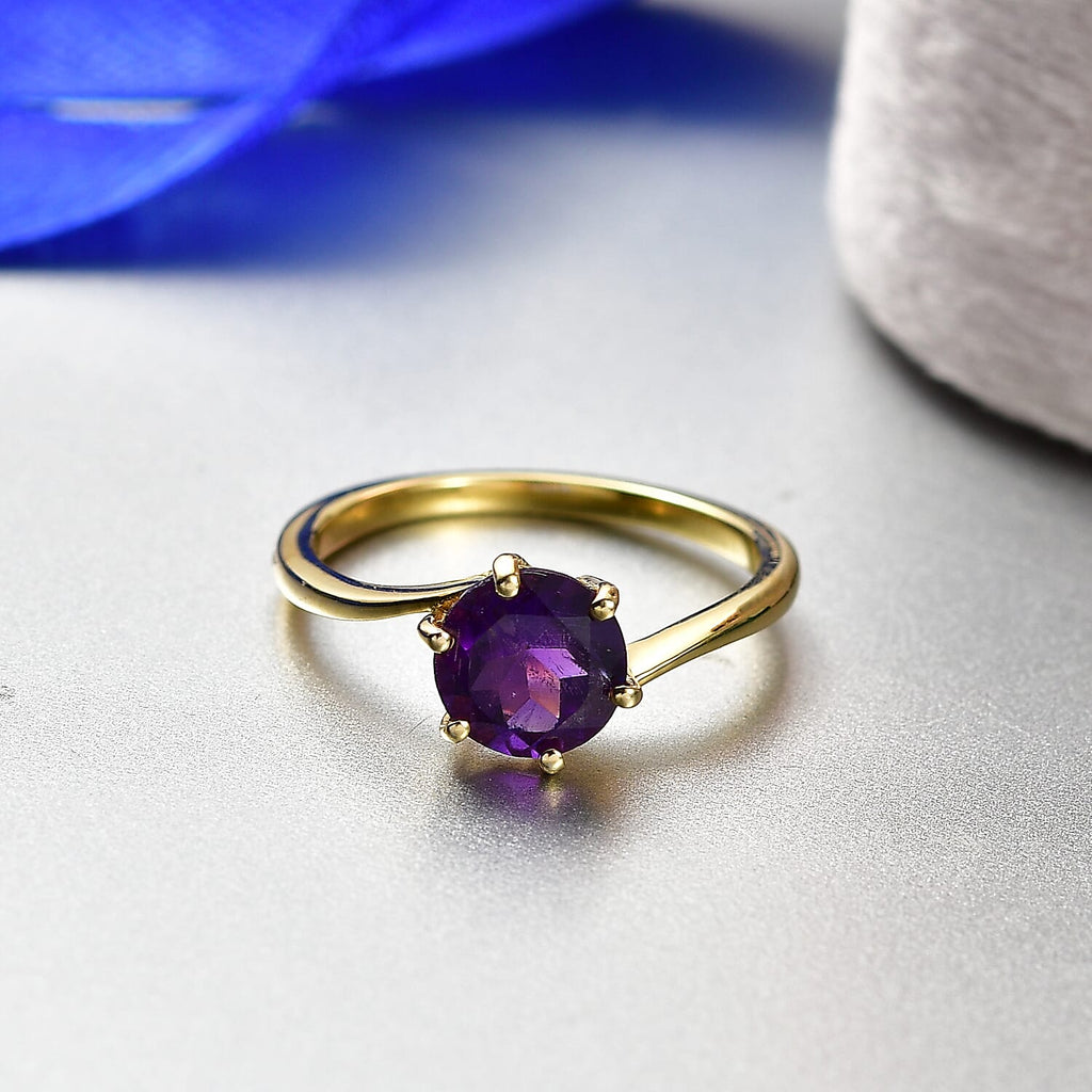 AAA African Amethyst Solitaire Ring in Yellow Gold Plated Sterling Silver 1.20 Ct.