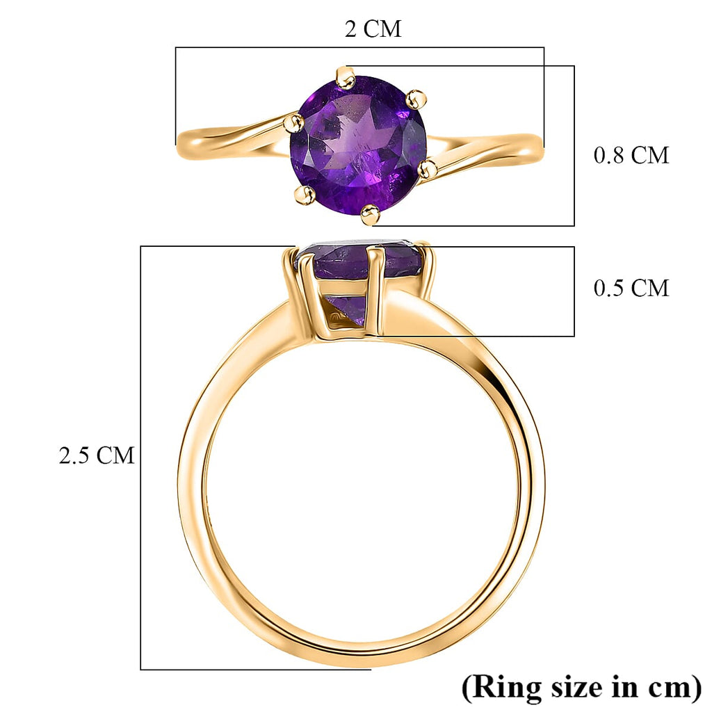 AAA African Amethyst Solitaire Ring in Yellow Gold Plated Sterling Silver 1.20 Ct.