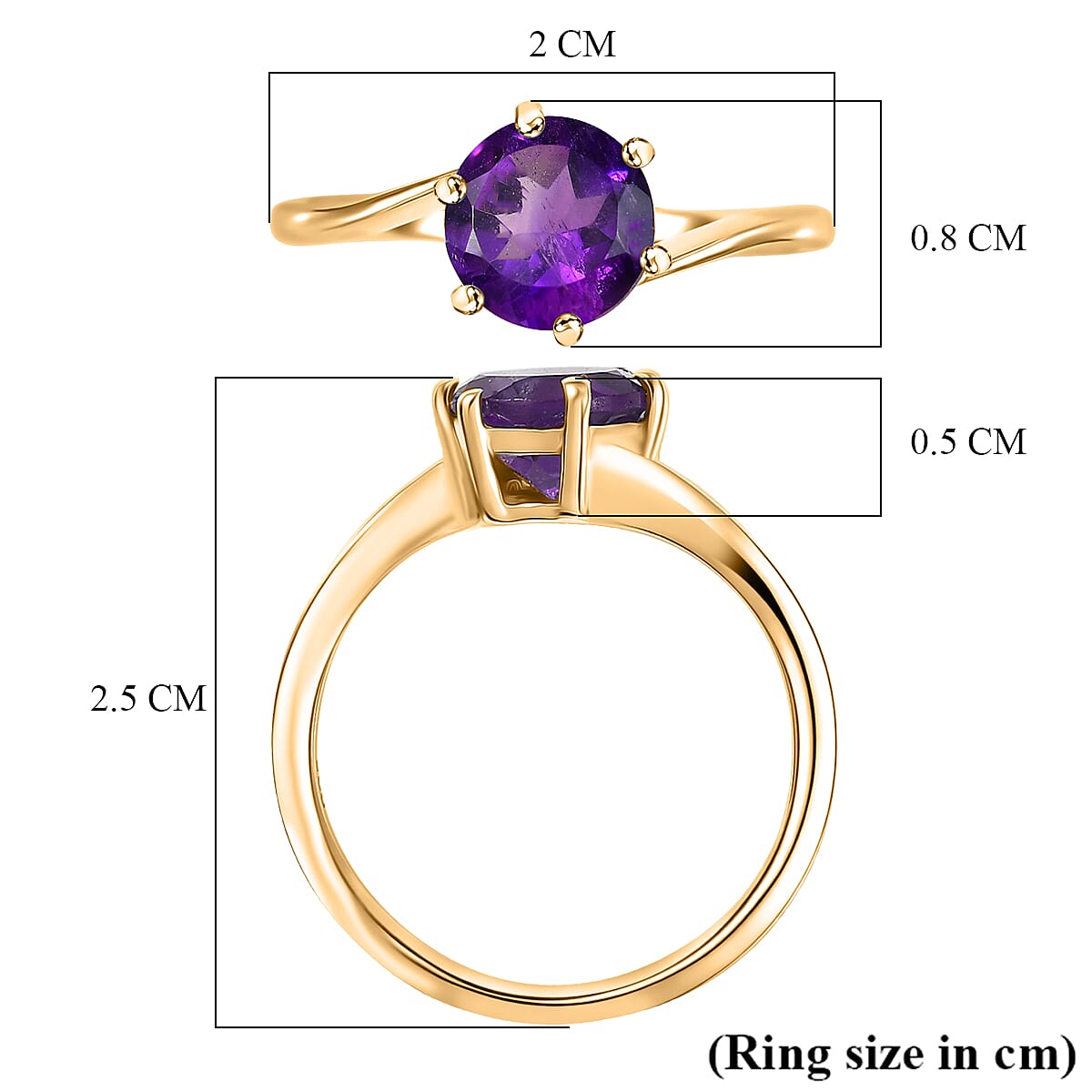 AAA African Amethyst Solitaire Ring in Yellow Gold Plated Sterling Silver 1.20 Ct. 8466310 6