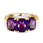 AAA African Amethyst Trilogy Ring in 18K Vermeil Yellow Gold Plated Sterling Silver 4.20 Ct.