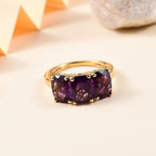 AAA African Amethyst Trilogy Ring in 18K Vermeil Yellow Gold Plated Sterling Silver 4.20 Ct.
