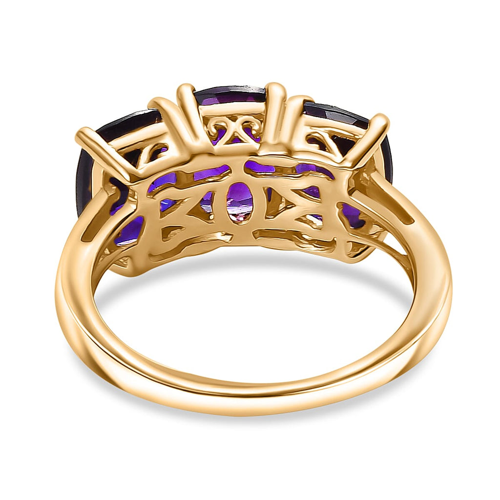 AAA African Amethyst Trilogy Ring in 18K Vermeil Yellow Gold Plated Sterling Silver 4.20 Ct.