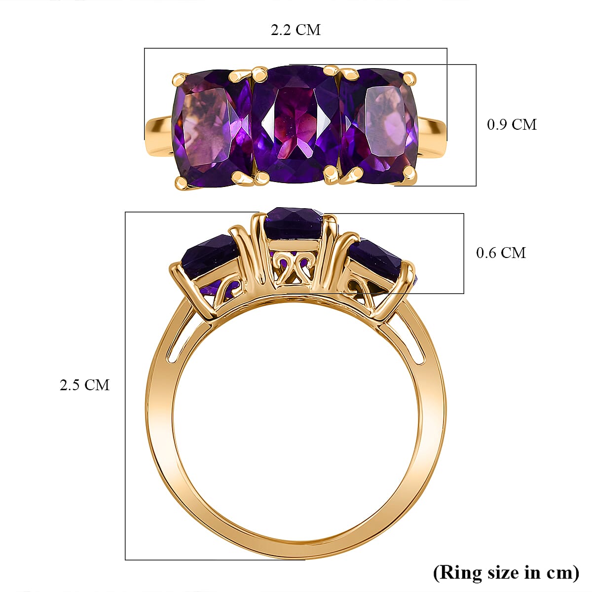African Amethyst Trilogy Ring in 18K Vermeil Yellow Gold Plated Sterling Silver 4.20 Ct 8051203 6