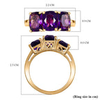 AAA African Amethyst Trilogy Ring in 18K Vermeil Yellow Gold Plated Sterling Silver 4.20 Ct.