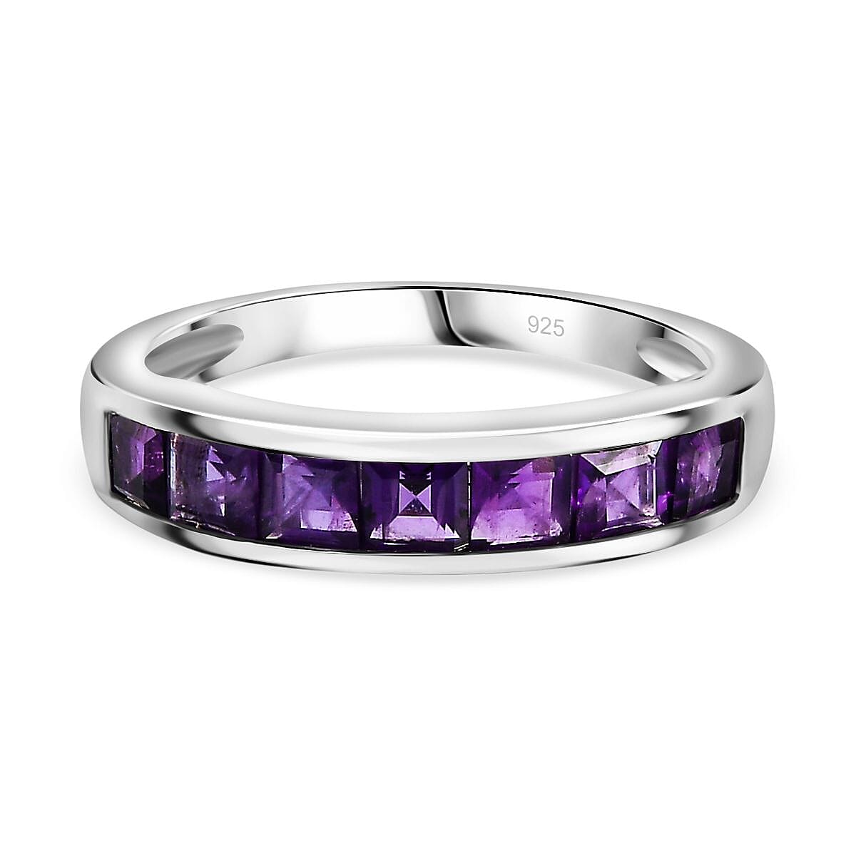 African Amethyst Half-Eternity Ring in Platinum Overlay Sterling Silver, 0.973  Ct. 7799477 0