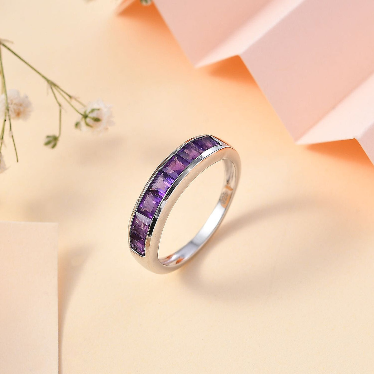 African Amethyst Half-Eternity Ring in Platinum Overlay Sterling Silver, 0.973  Ct. 7799477 2