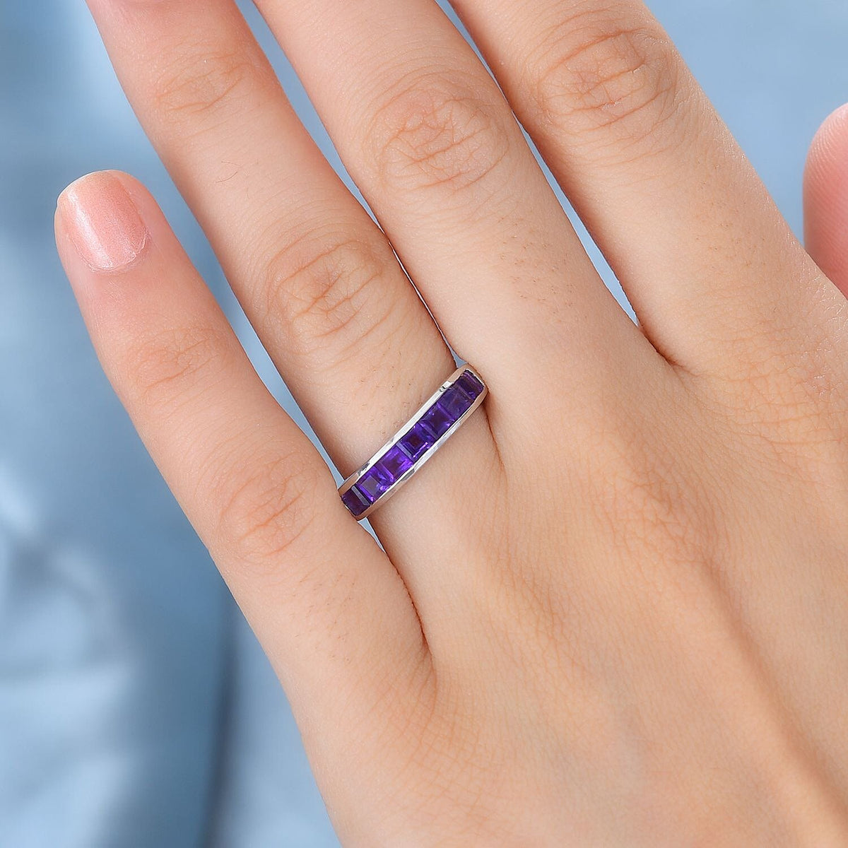 African Amethyst Half-Eternity Ring in Platinum Overlay Sterling Silver, 0.973  Ct. 7799477 3