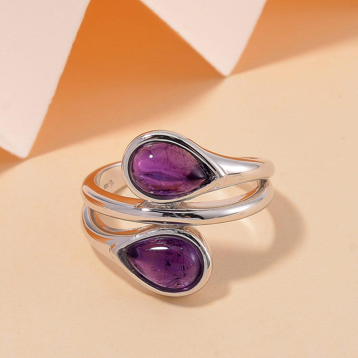 LUCY Q - Drop Collection African Amethyst Ring in Rhodium Overlay Sterling Silver 7684468 2