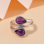 LUCY Q - Drop Collection African Amethyst Pear Cut Bypass Ring in Rhodium Overlay Sterling Silver 2.40 Ct.