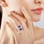 LUCY Q - Drop Collection African Amethyst Pear Cut Bypass Ring in Rhodium Overlay Sterling Silver 2.40 Ct.