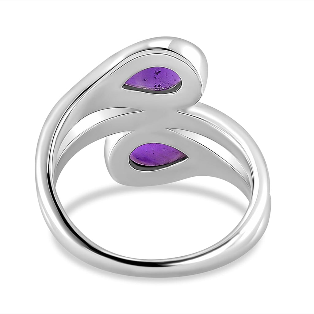 LUCY Q - Drop Collection African Amethyst Pear Cut Bypass Ring in Rhodium Overlay Sterling Silver 2.40 Ct.