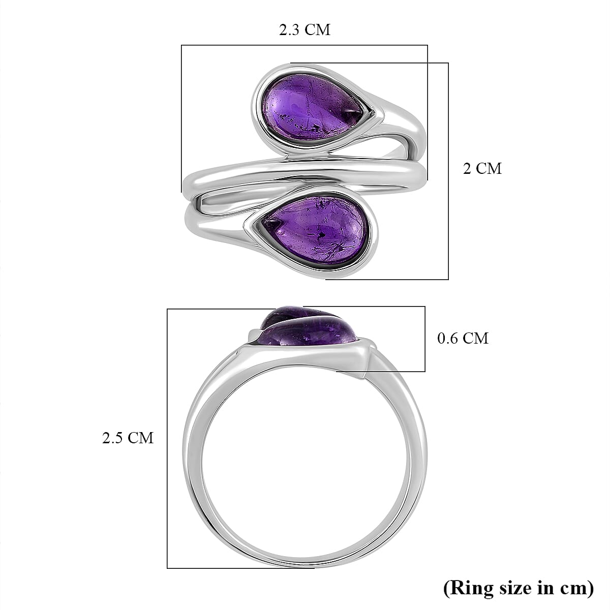 LUCY Q - Drop Collection African Amethyst Ring in Rhodium Overlay Sterling Silver 7684468 6