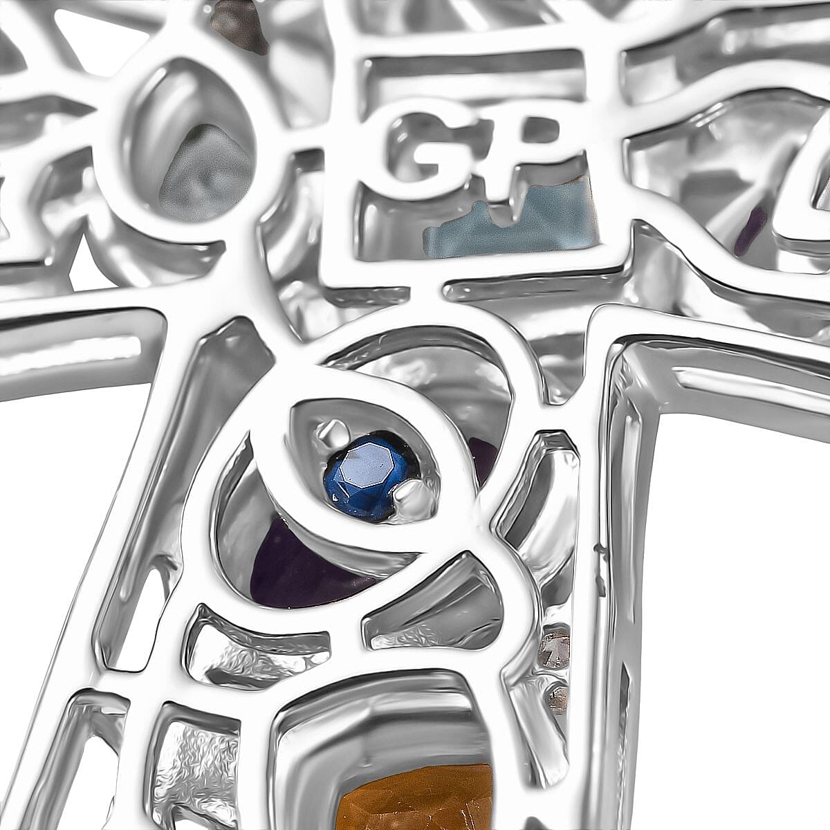 GP- Celestial Dream Collection African Amethyst, Skyblue Topaz, Citrine, White Zircon &amp; Blue Sapphire Cross Pendant with Chain (Size 20) in Rhodium Overlay Sterling Silver 3.05 Ct. 4430990 7