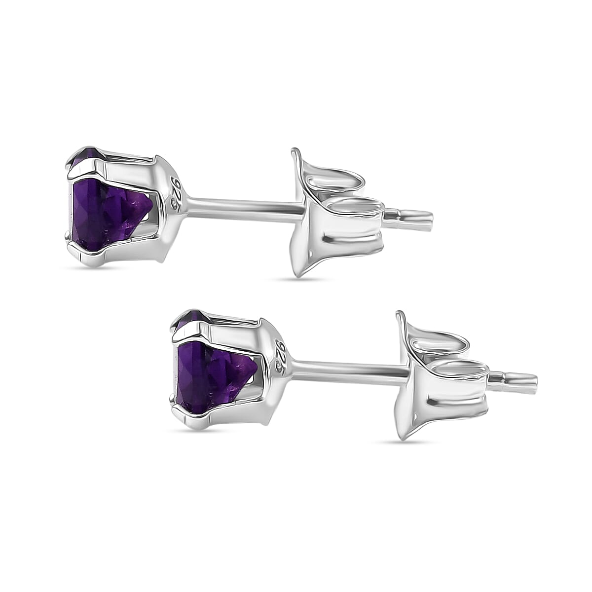 African Amethyst Solitaire Earring with Push Back in Platinum Overlay Sterling Silver 8498239 4