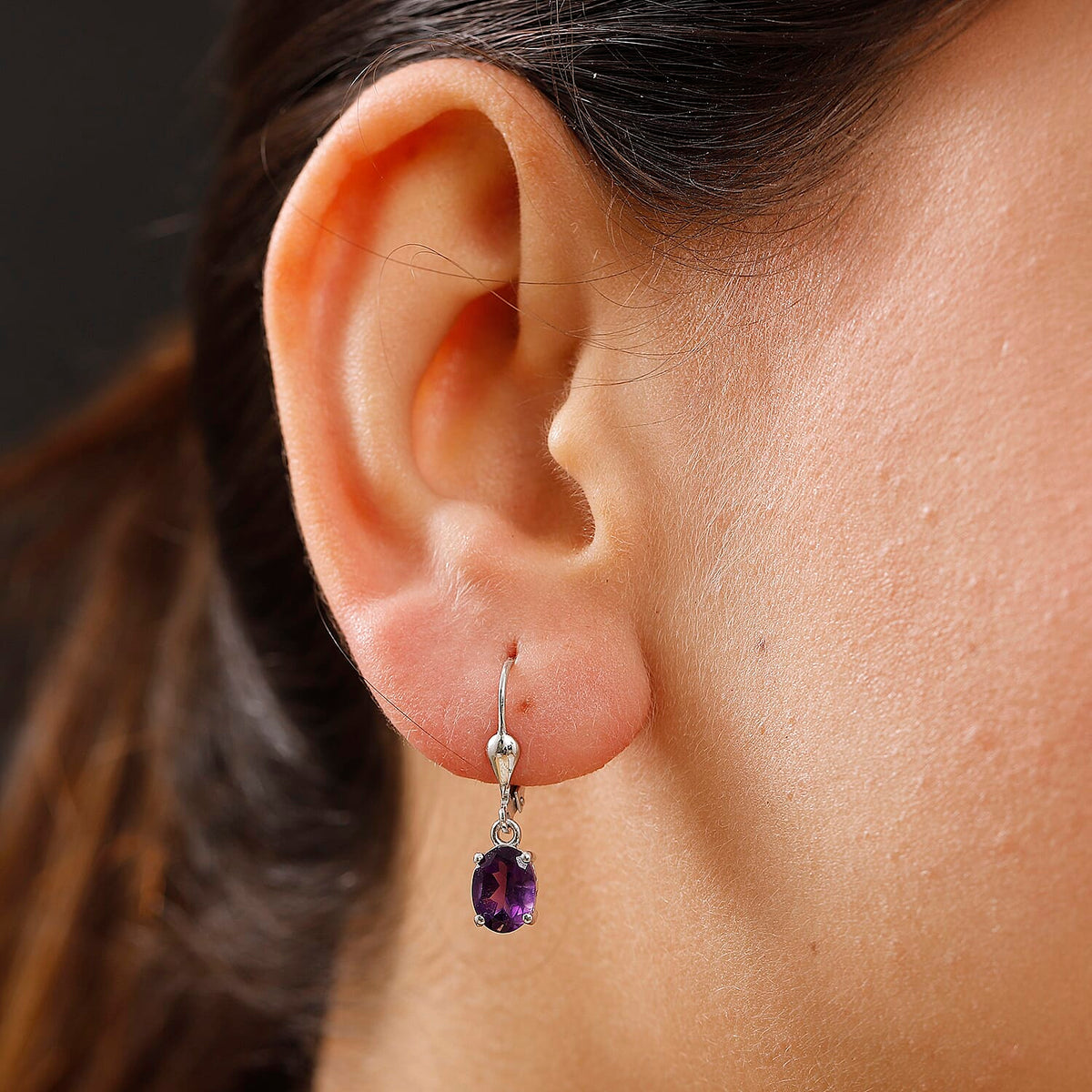 African Amethyst Solitaire Lever Back Earring in Rhodium Overlay Sterling Silver 2.24 Ct. 8040096 3