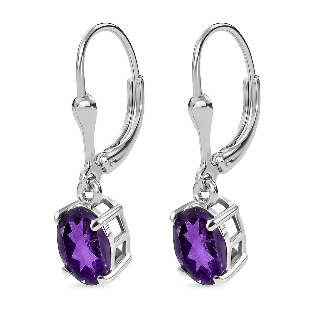 African Amethyst Solitaire Lever Back Earring in Rhodium Overlay Sterling Silver 2.24 Ct.