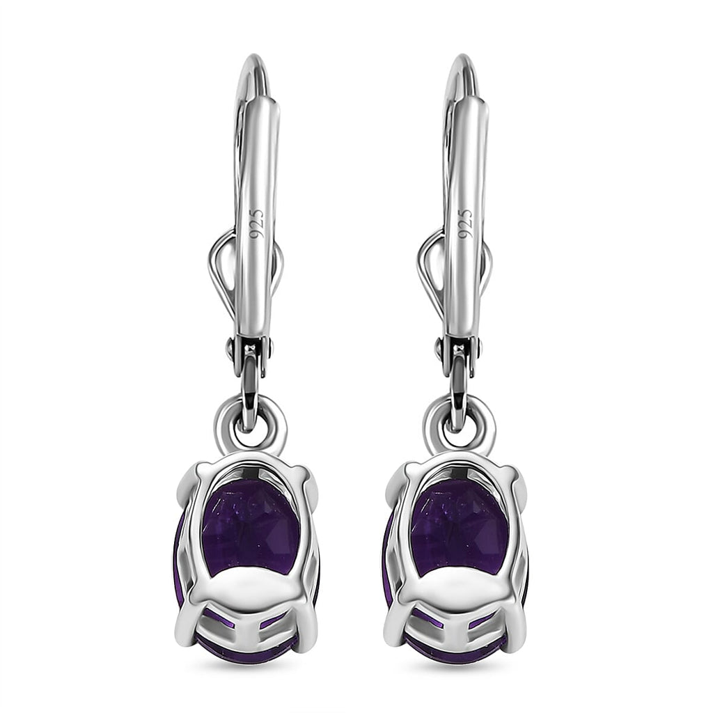 African Amethyst Solitaire Lever Back Earring in Rhodium Overlay Sterling Silver 2.24 Ct.