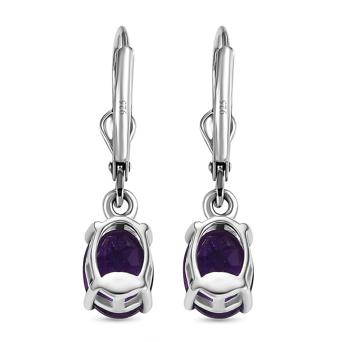 African Amethyst Solitaire Lever Back Earring in Rhodium Overlay Sterling Silver 2.24 Ct. 8040096 6