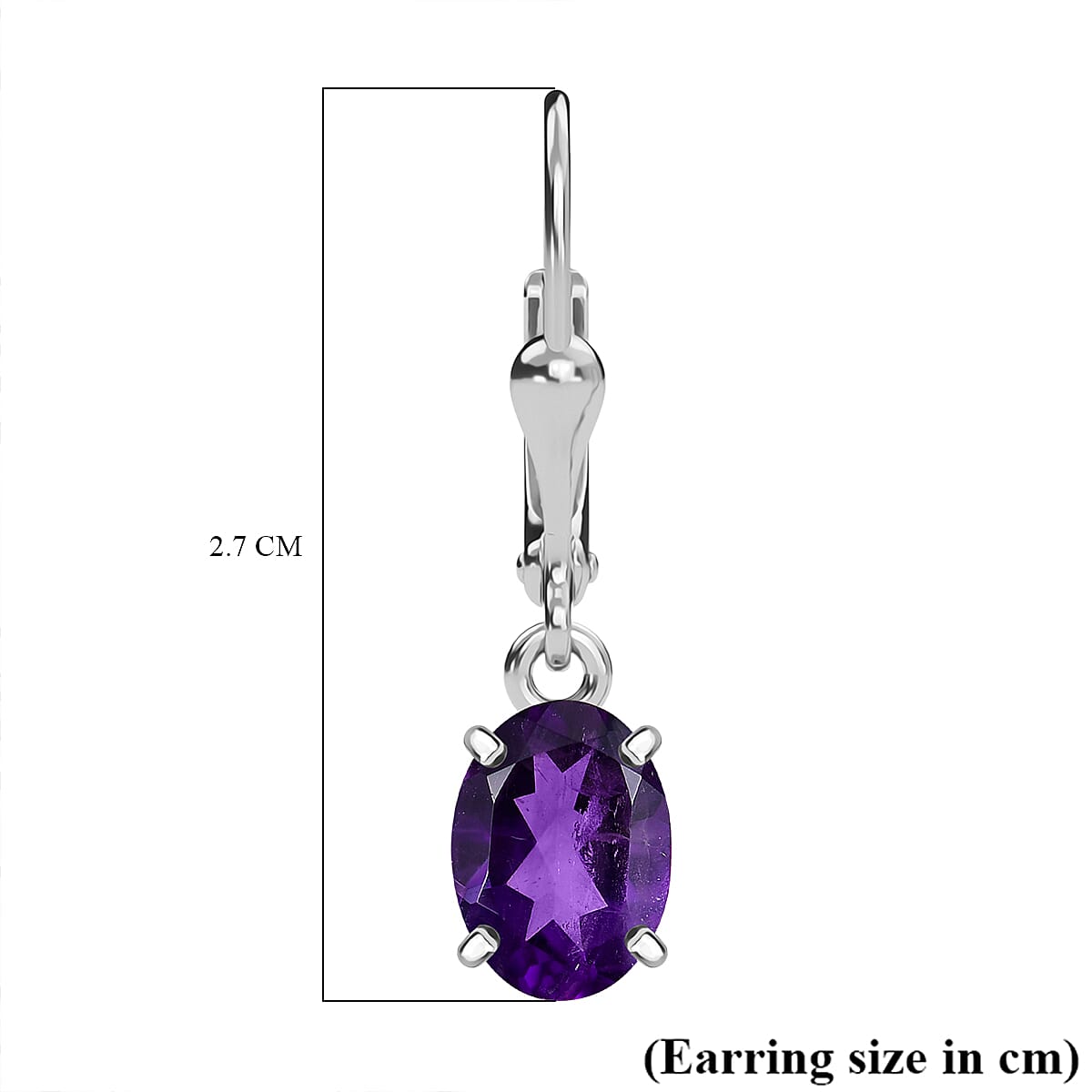 African Amethyst Solitaire Lever Back Earring in Rhodium Overlay Sterling Silver 2.24 Ct. 8040096 7