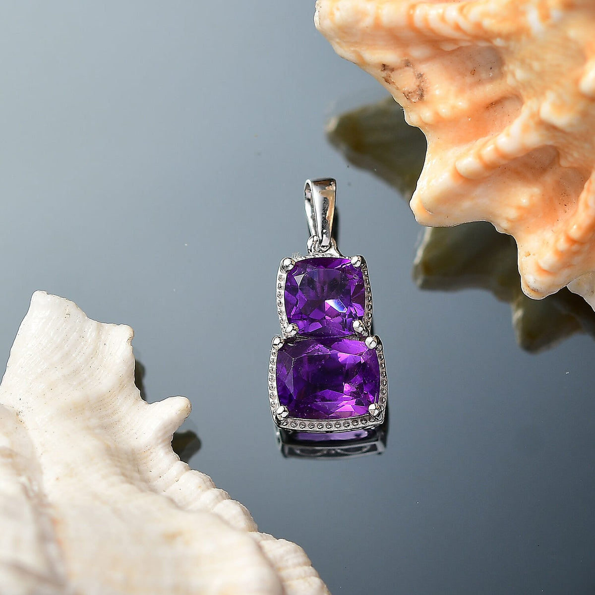 African Amethyst Solitaire Pendant in Rhodium Overlay Sterling Silver 3.48 Ct. 8101892 2