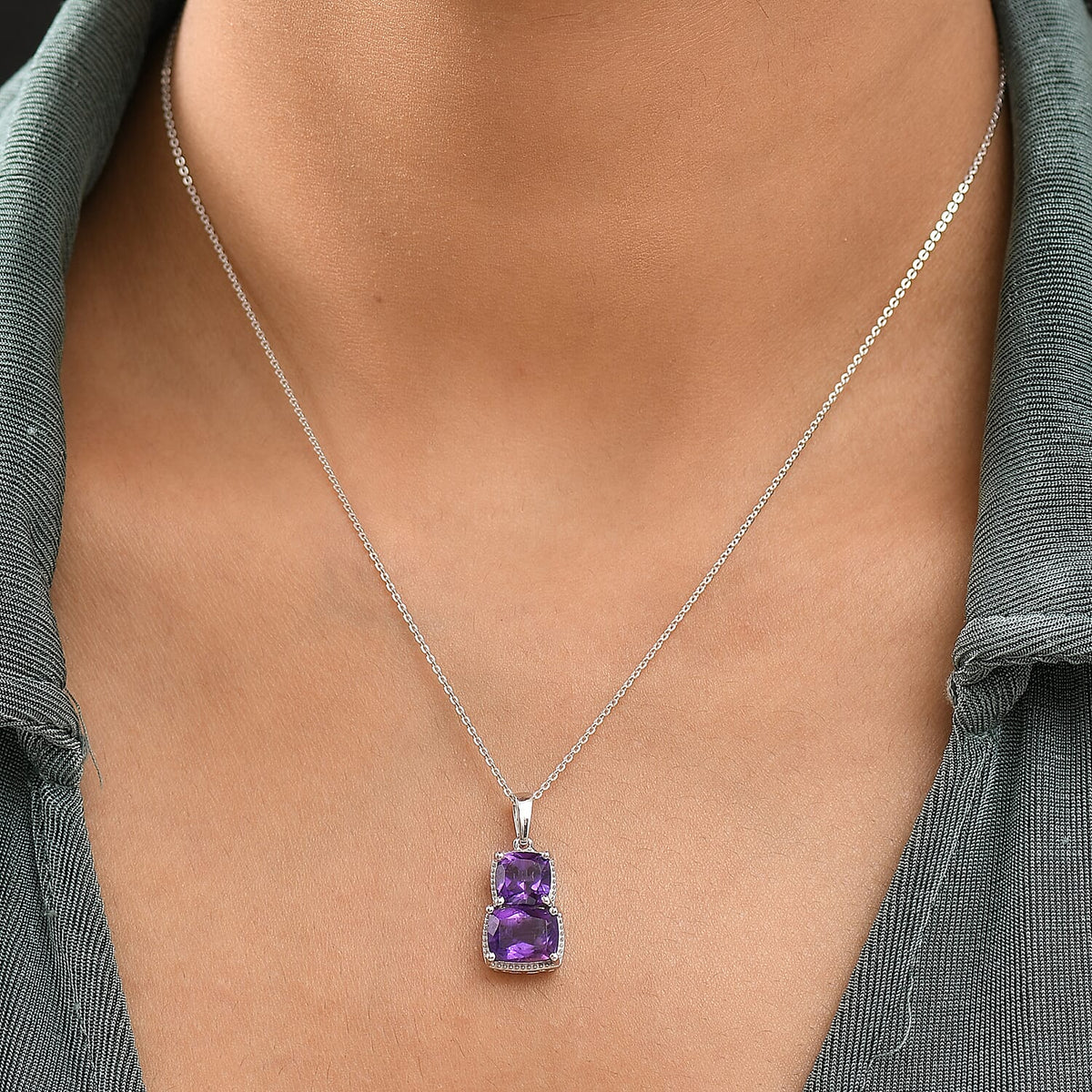 African Amethyst Solitaire Pendant in Rhodium Overlay Sterling Silver 3.48 Ct. 8101892 3