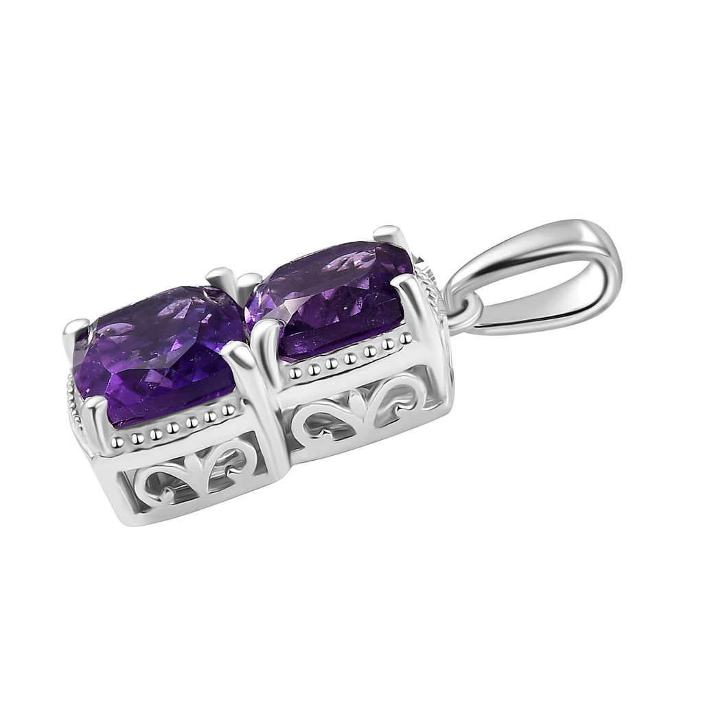 African Amethyst Solitaire Pendant in Rhodium Overlay Sterling Silver 3.48 Ct.