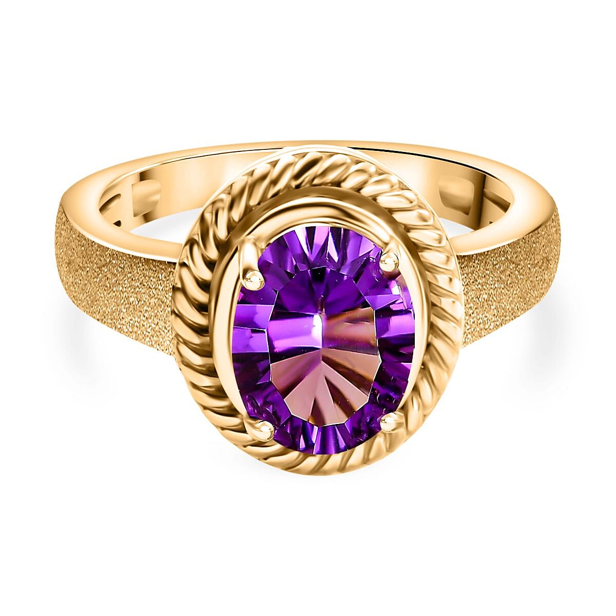 Concave Cut Zambian Amethyst Solitaire Ring in 18K YG Vermeil Sterling Silver. 1.887 Ct. 7863126 0