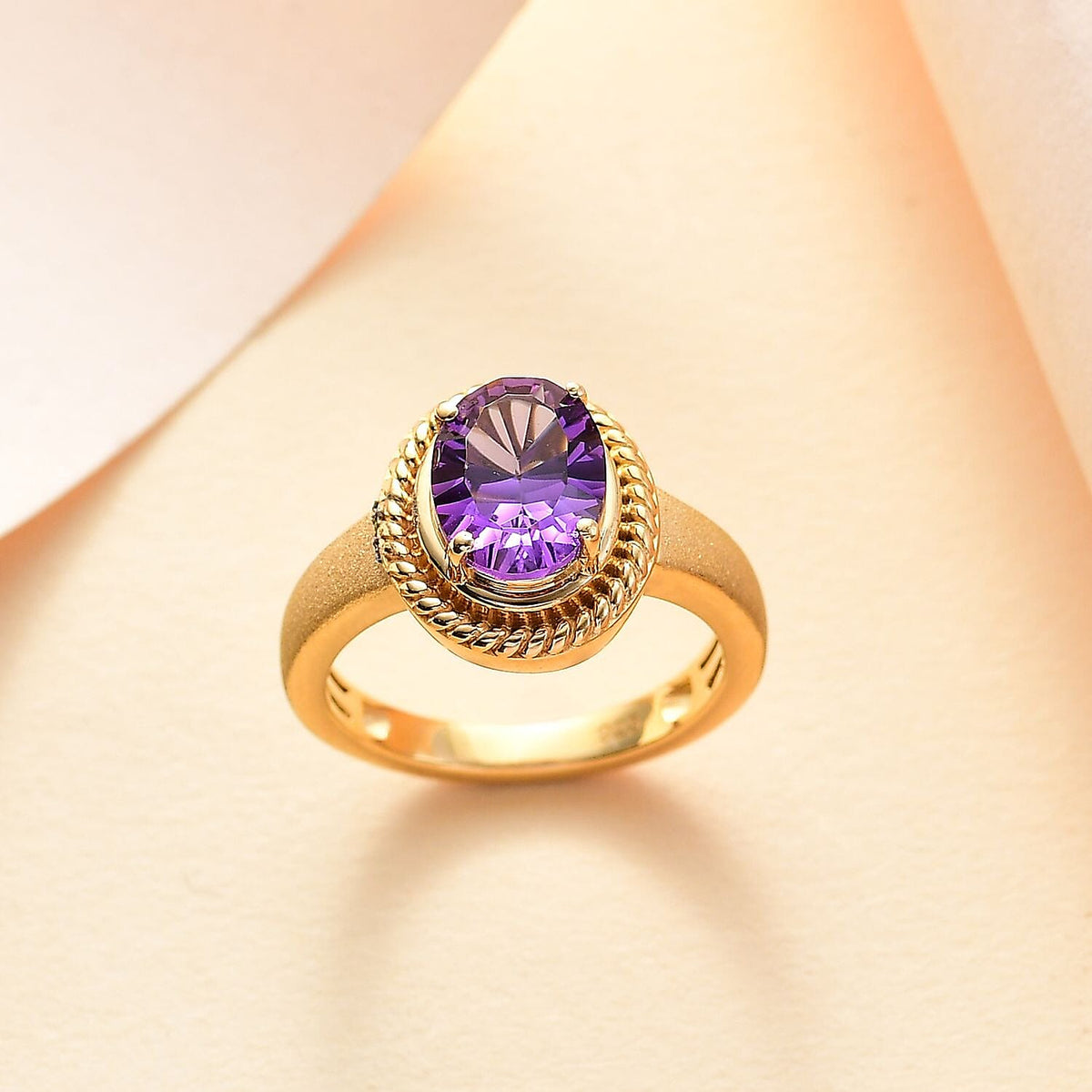 Concave Cut Zambian Amethyst Solitaire Ring in 18K YG Vermeil Sterling Silver. 1.887 Ct. 7863126 3