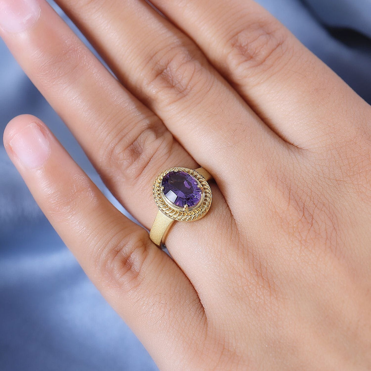 Concave Cut Zambian Amethyst Solitaire Ring in 18K YG Vermeil Sterling Silver. 1.887 Ct. 7863126 5